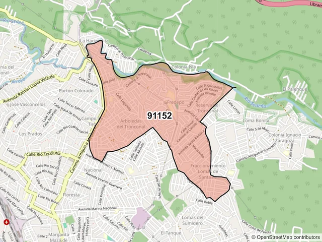 Mapa del código postal 91152, Xalapa, Veracruz de Ignacio de la Llave
