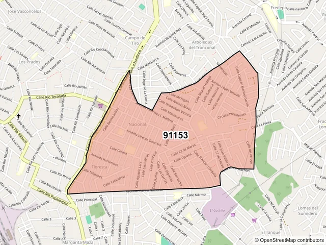 Mapa del código postal 91153, Xalapa, Veracruz de Ignacio de la Llave