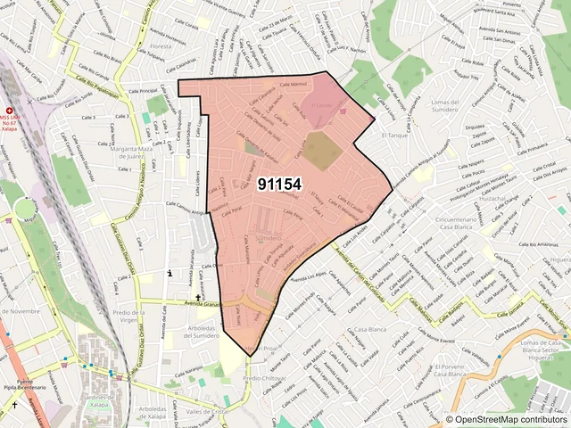 Mapa del código postal 91154, Xalapa, Veracruz de Ignacio de la Llave