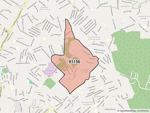 Mapa del código postal 91156, Xalapa, Veracruz de Ignacio de la Llave