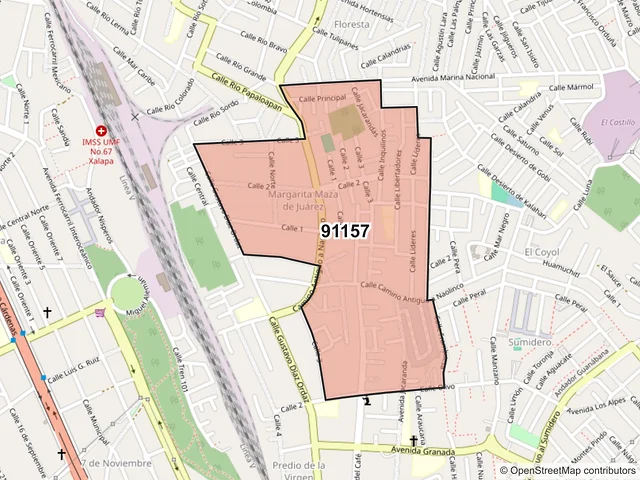Mapa del código postal 91157, Xalapa, Veracruz de Ignacio de la Llave