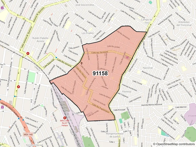Mapa del código postal 91158, Xalapa, Veracruz de Ignacio de la Llave