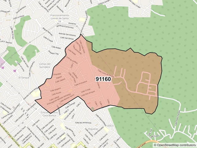 Mapa del código postal 91160, Xalapa, Veracruz de Ignacio de la Llave
