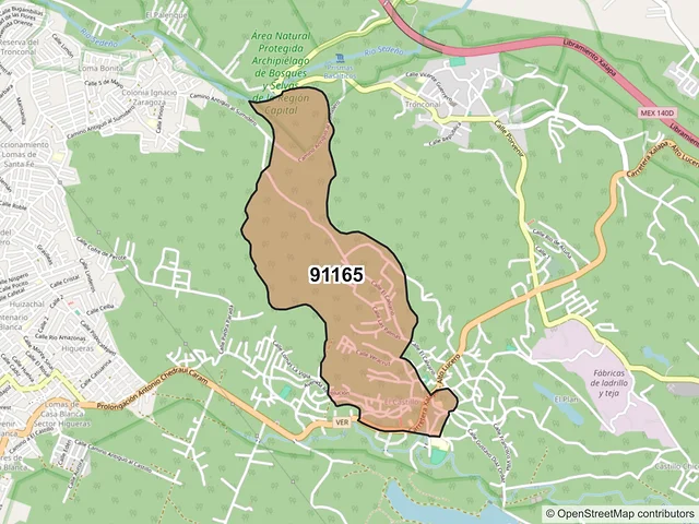 Mapa del código postal 91165, Xalapa, Veracruz de Ignacio de la Llave
