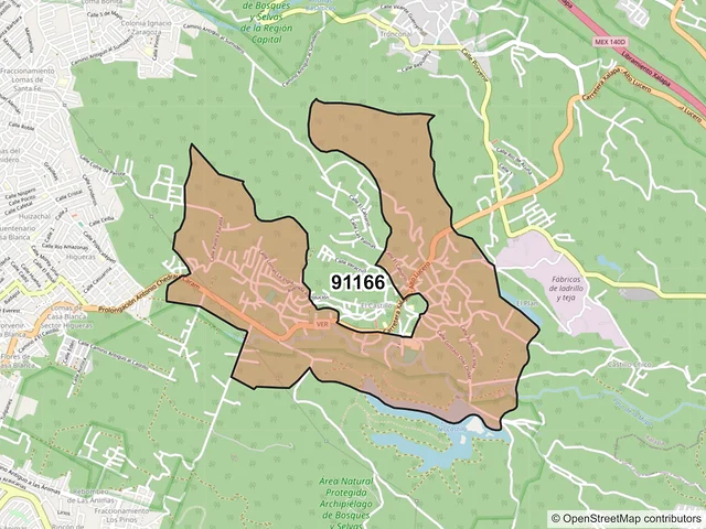 Mapa del código postal 91166, Xalapa, Veracruz de Ignacio de la Llave