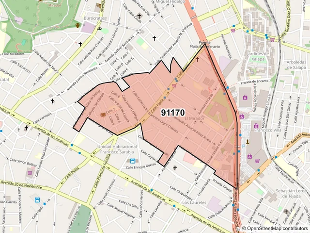 Mapa del código postal 91170, Xalapa, Veracruz de Ignacio de la Llave