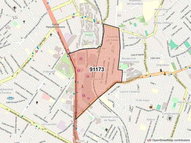Mapa del código postal 91173, Xalapa, Veracruz de Ignacio de la Llave