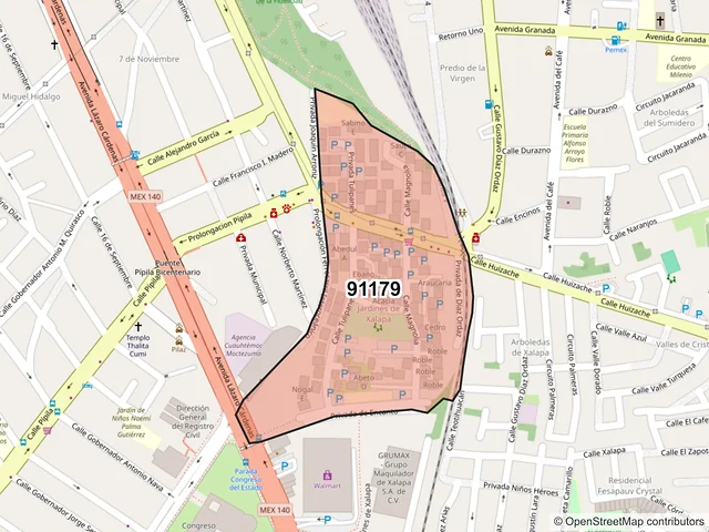 Mapa del código postal 91179, Xalapa, Veracruz de Ignacio de la Llave