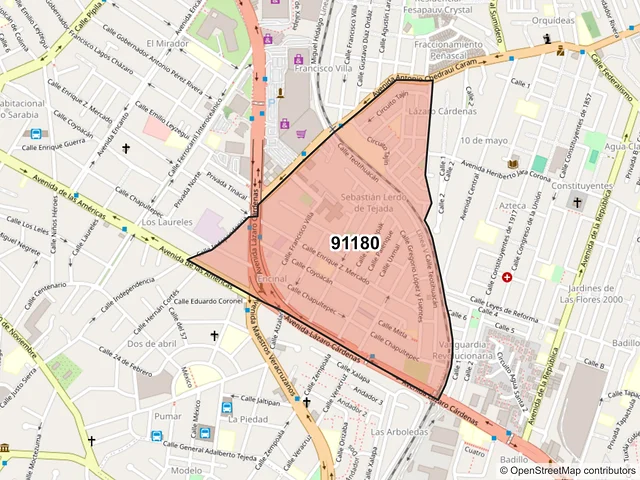 Mapa del código postal 91180, Xalapa, Veracruz de Ignacio de la Llave