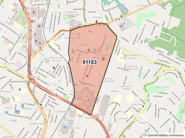 Mapa del código postal 91183, Xalapa, Veracruz de Ignacio de la Llave