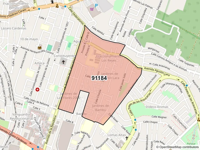 Mapa del código postal 91184, Xalapa, Veracruz de Ignacio de la Llave