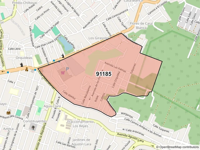 Mapa del código postal 91185, Xalapa, Veracruz de Ignacio de la Llave