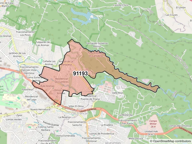 Mapa del código postal 91193, Xalapa, Veracruz de Ignacio de la Llave