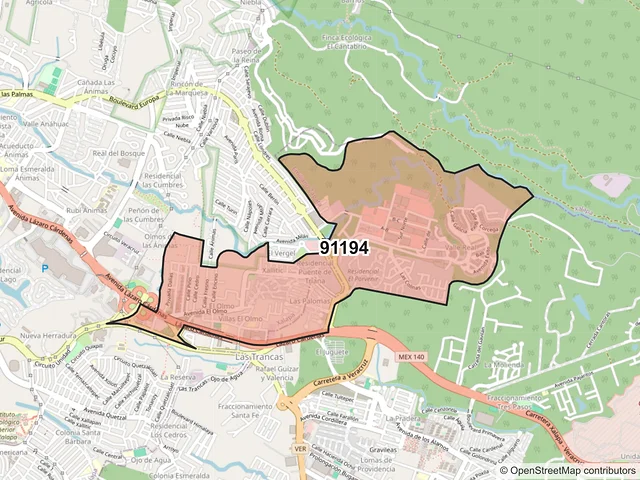 Mapa del código postal 91194, Xalapa, Veracruz de Ignacio de la Llave