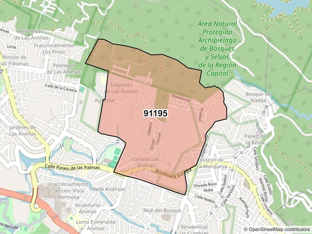 Mapa del código postal 91195, Xalapa, Veracruz de Ignacio de la Llave