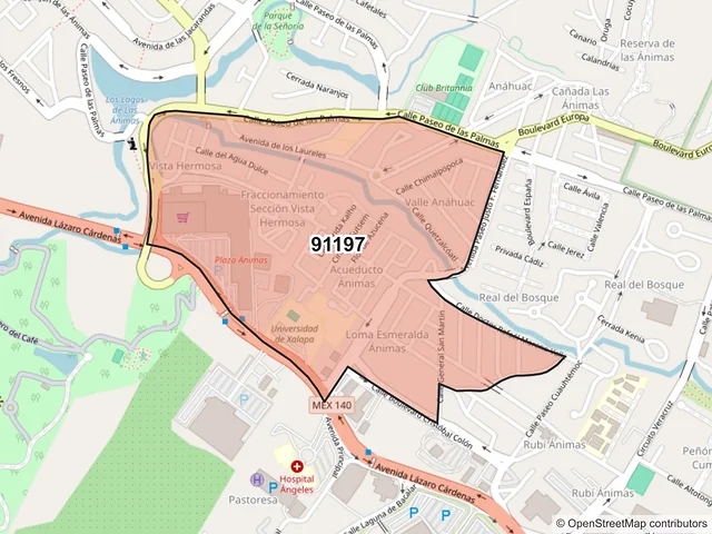 Mapa del código postal 91197, Xalapa, Veracruz de Ignacio de la Llave