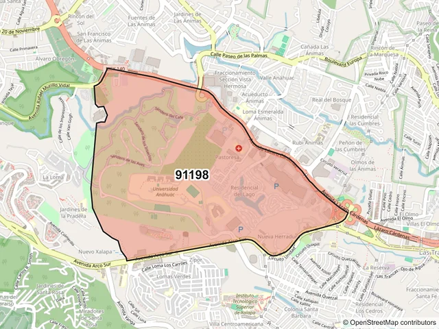 Mapa del código postal 91198, Xalapa, Veracruz de Ignacio de la Llave