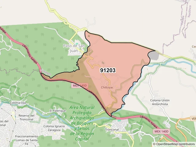 Mapa del código postal 91203, Xalapa, Veracruz de Ignacio de la Llave