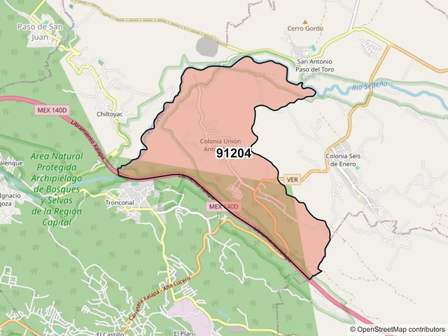 Mapa del código postal 91204, Xalapa, Veracruz de Ignacio de la Llave