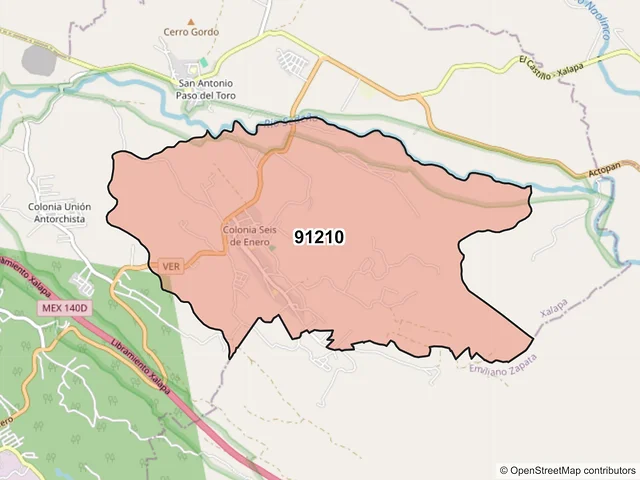 Mapa del código postal 91210, Xalapa, Veracruz de Ignacio de la Llave
