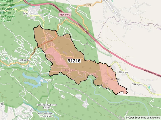 Mapa del código postal 91216, Xalapa, Veracruz de Ignacio de la Llave
