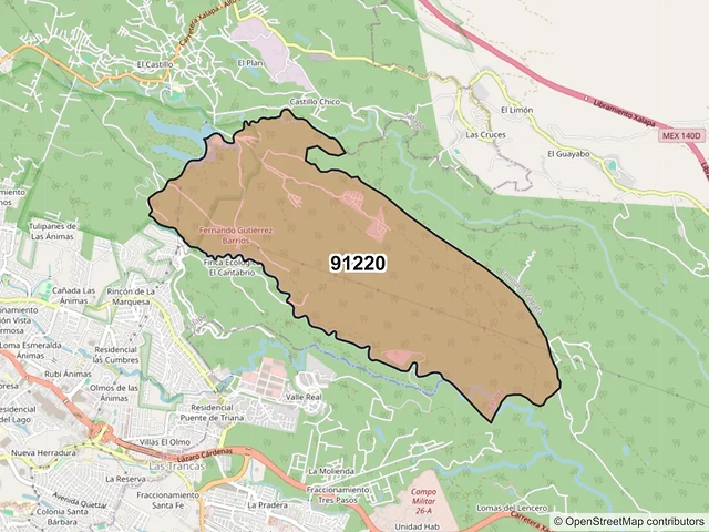 Mapa del código postal 91220, Xalapa, Veracruz de Ignacio de la Llave