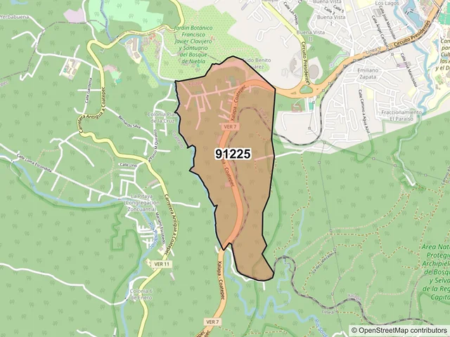 Mapa del código postal 91225, Xalapa, Veracruz de Ignacio de la Llave
