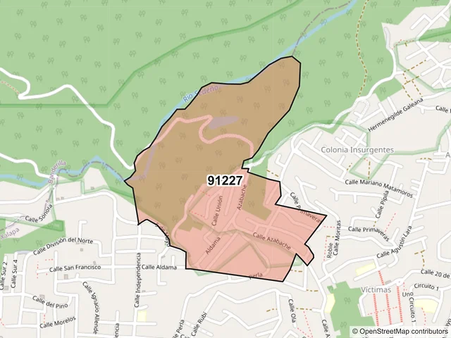 Mapa del código postal 91227, Xalapa, Veracruz de Ignacio de la Llave