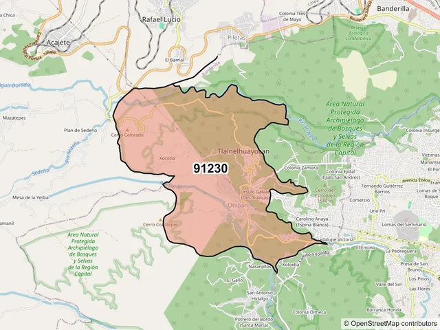 Mapa del código postal 91230, Tlalnelhuayocan, Veracruz de Ignacio de la Llave