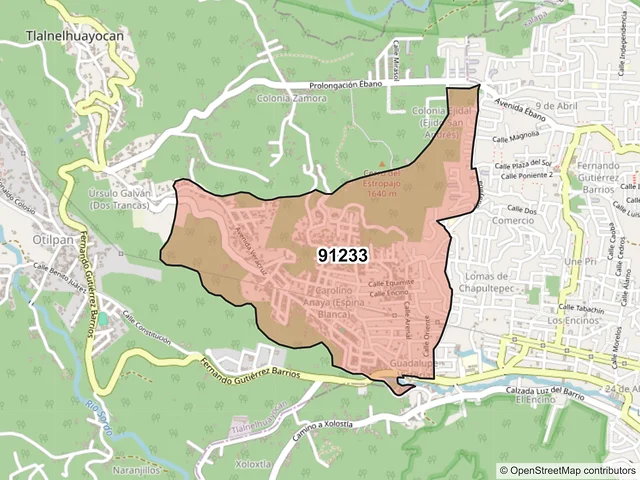 Mapa del código postal 91233, Tlalnelhuayocan, Veracruz de Ignacio de la Llave