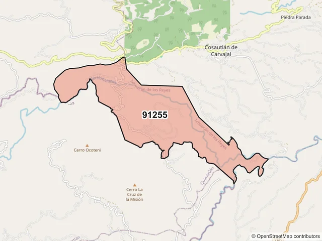 Mapa del código postal 91255, Ixhuacán de los Reyes, Veracruz de Ignacio de la Llave