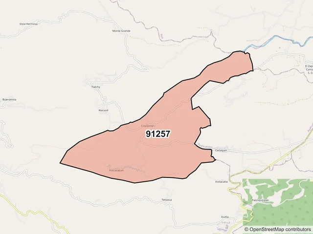 Mapa del código postal 91257, Ixhuacán de los Reyes, Veracruz de Ignacio de la Llave