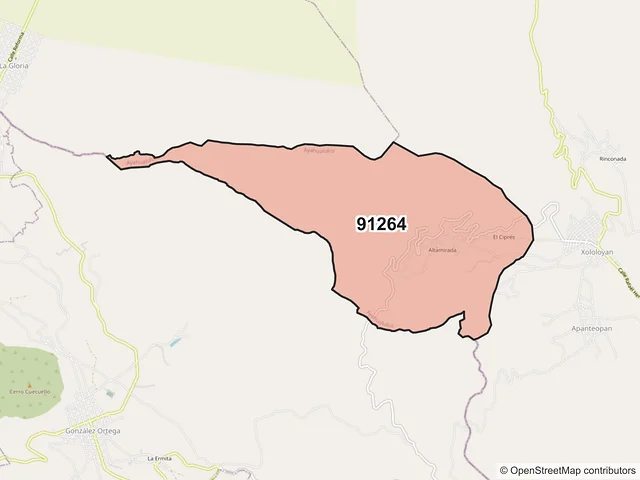 Mapa del código postal 91264, Ayahualulco, Veracruz de Ignacio de la Llave