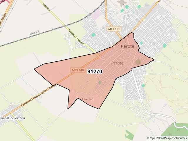 Mapa del código postal 91270, Perote, Veracruz de Ignacio de la Llave