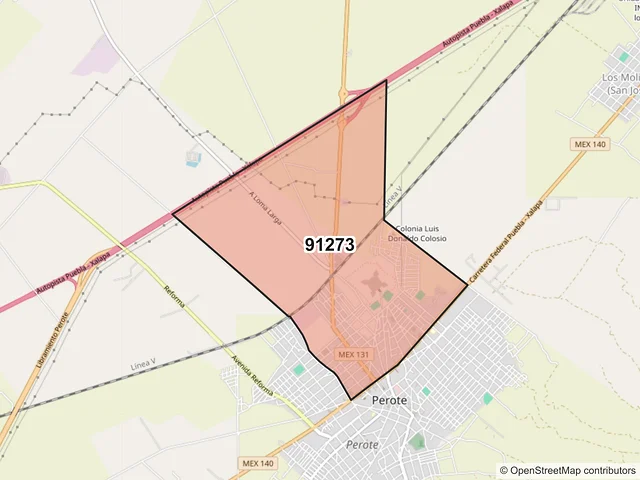 Mapa del código postal 91273, Perote, Veracruz de Ignacio de la Llave