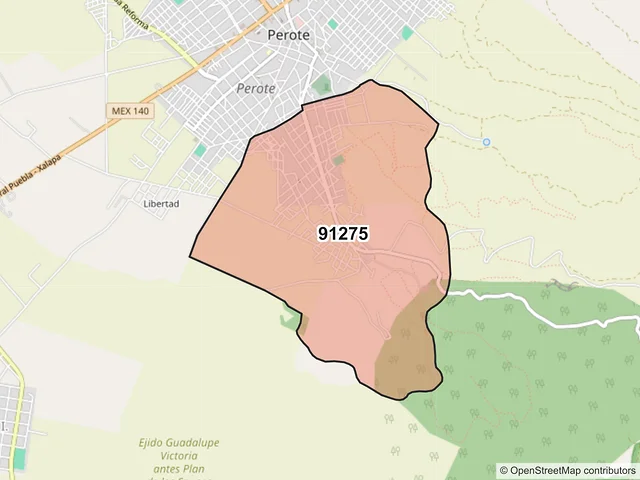 Mapa del código postal 91275, Perote, Veracruz de Ignacio de la Llave