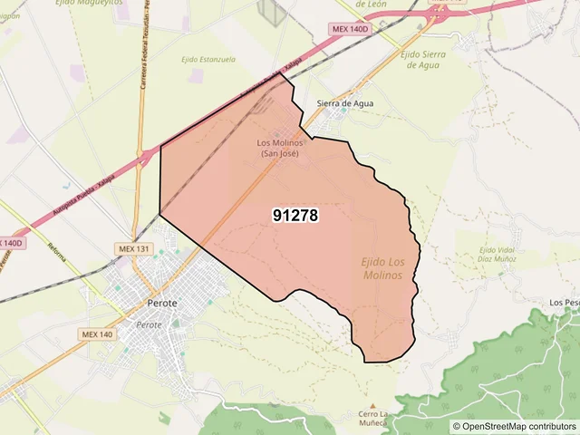 Mapa del código postal 91278, Perote, Veracruz de Ignacio de la Llave