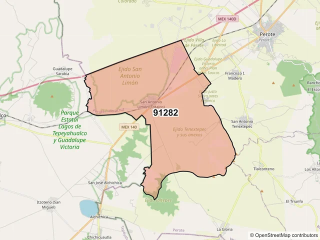 Mapa del código postal 91282, Perote, Veracruz de Ignacio de la Llave