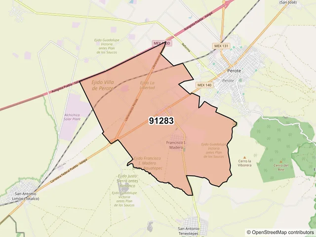 Mapa del código postal 91283, Perote, Veracruz de Ignacio de la Llave