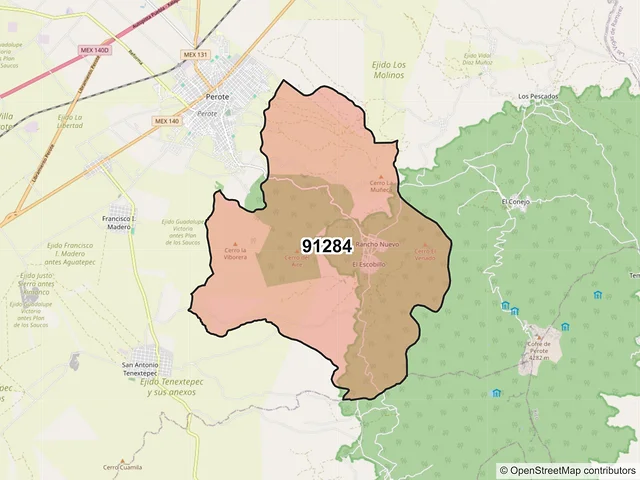 Mapa del código postal 91284, Perote, Veracruz de Ignacio de la Llave