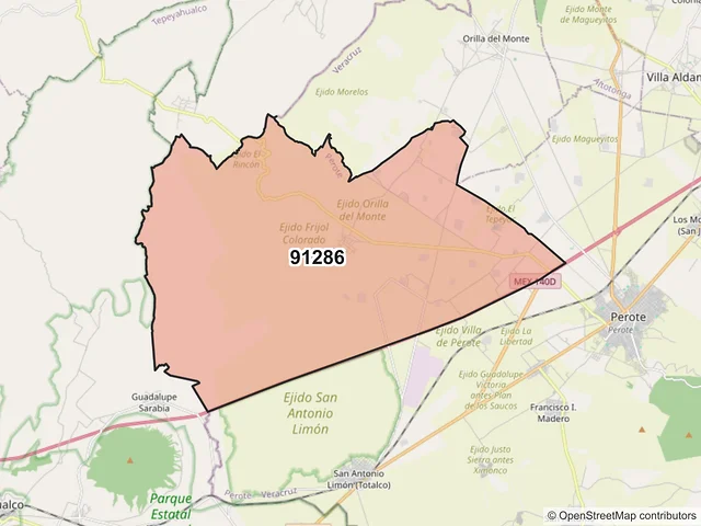 Mapa del código postal 91286, Perote, Veracruz de Ignacio de la Llave