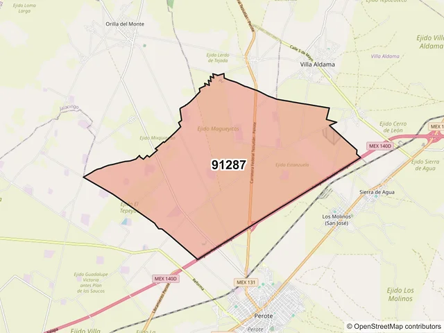 Mapa del código postal 91287, Perote, Veracruz de Ignacio de la Llave