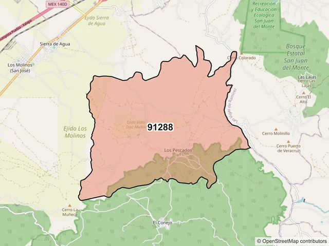 Mapa del código postal 91288, Perote, Veracruz de Ignacio de la Llave