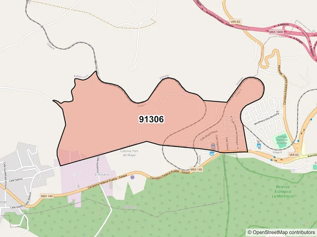 Mapa del código postal 91306, Banderilla, Veracruz de Ignacio de la Llave