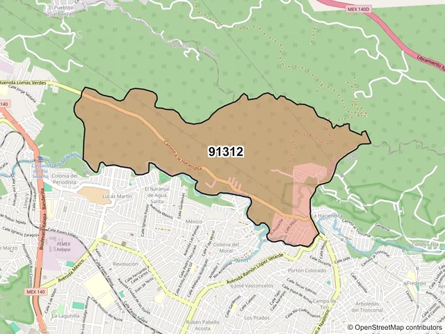 Mapa del código postal 91312, Banderilla, Veracruz de Ignacio de la Llave