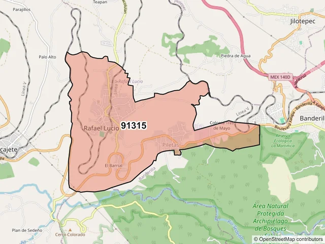 Mapa del código postal 91315, Rafael Lucio, Veracruz de Ignacio de la Llave