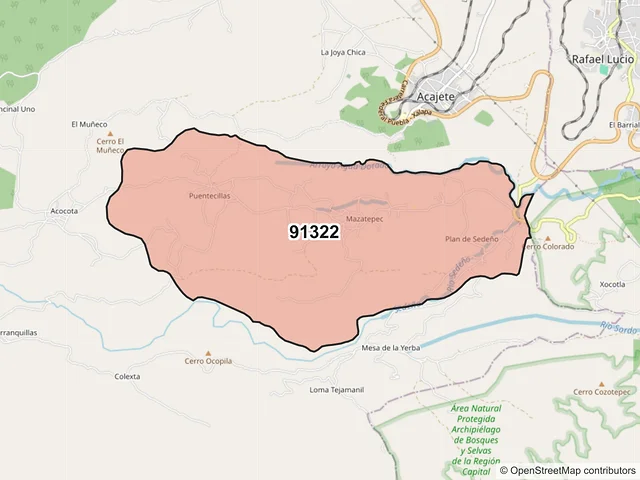 Mapa del código postal 91322, Acajete, Veracruz de Ignacio de la Llave