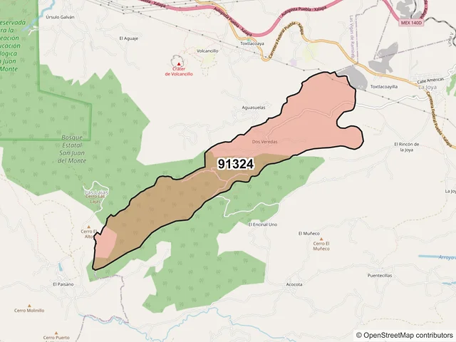 Mapa del código postal 91324, Acajete, Veracruz de Ignacio de la Llave