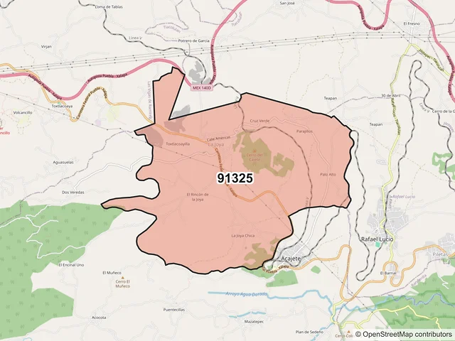 Mapa del código postal 91325, Acajete, Veracruz de Ignacio de la Llave
