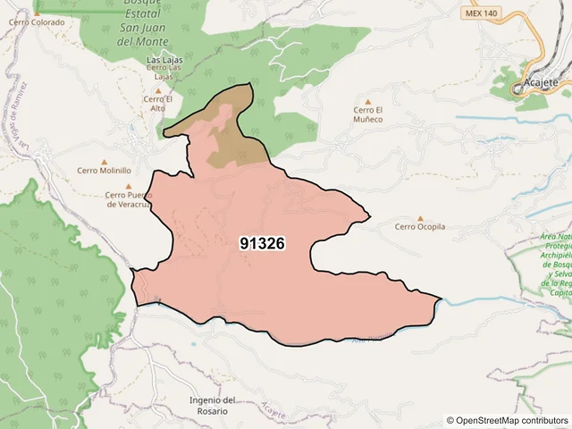 Mapa del código postal 91326, Acajete, Veracruz de Ignacio de la Llave